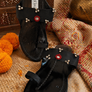 Ghungroo Black Flat Kolhapuris
