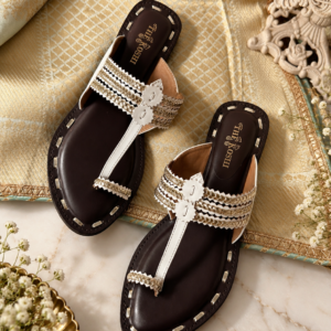 White and Golden braided Flat Kolhapuris